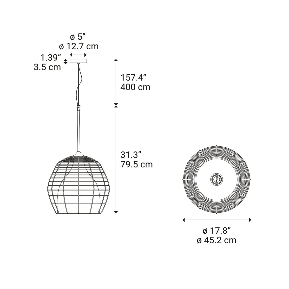 Cage Pendant Light - line drawing.