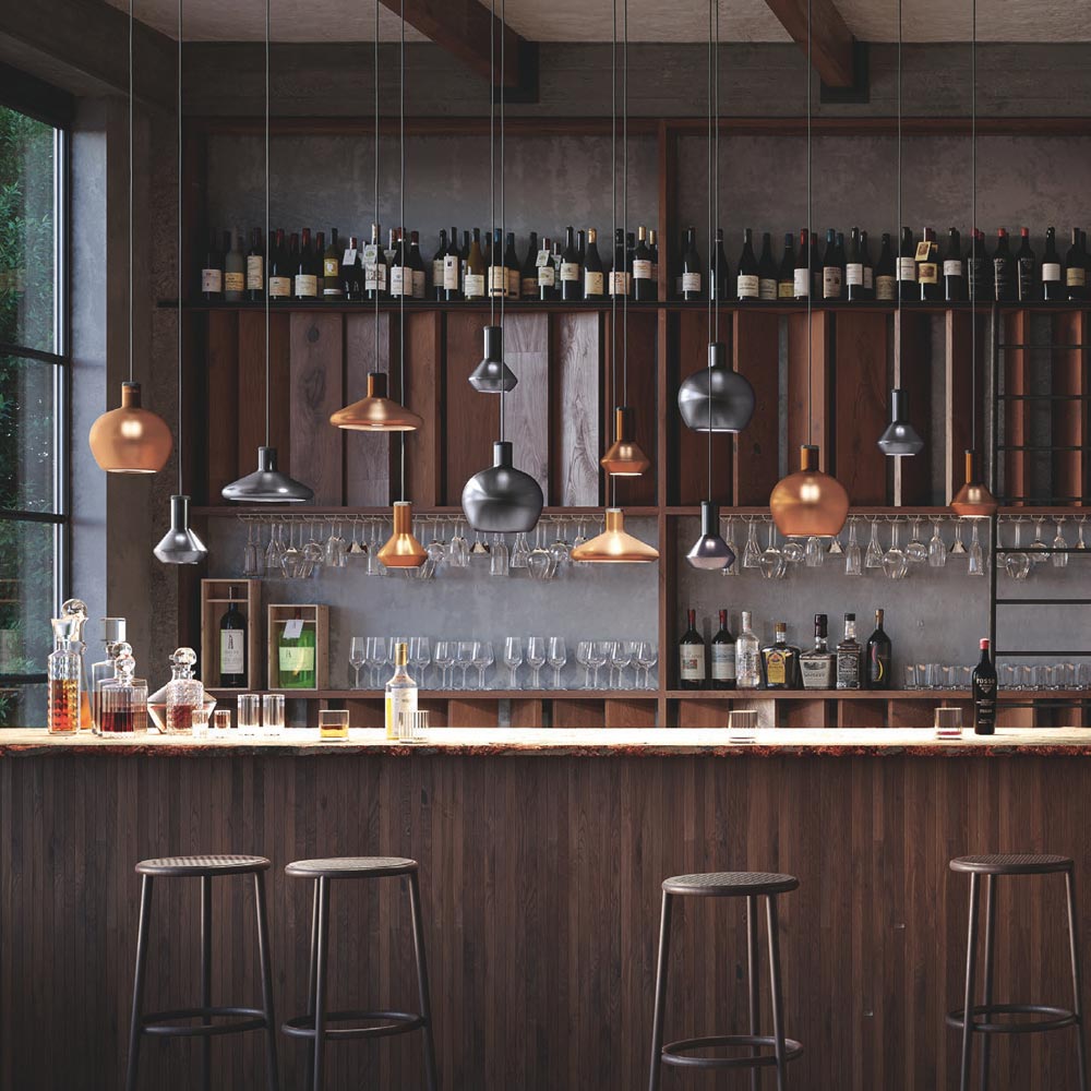 Flask B Pendant Light in bar.