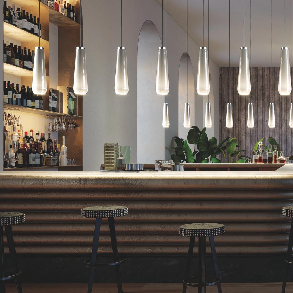 Glass Drop Pendant Light in bar.