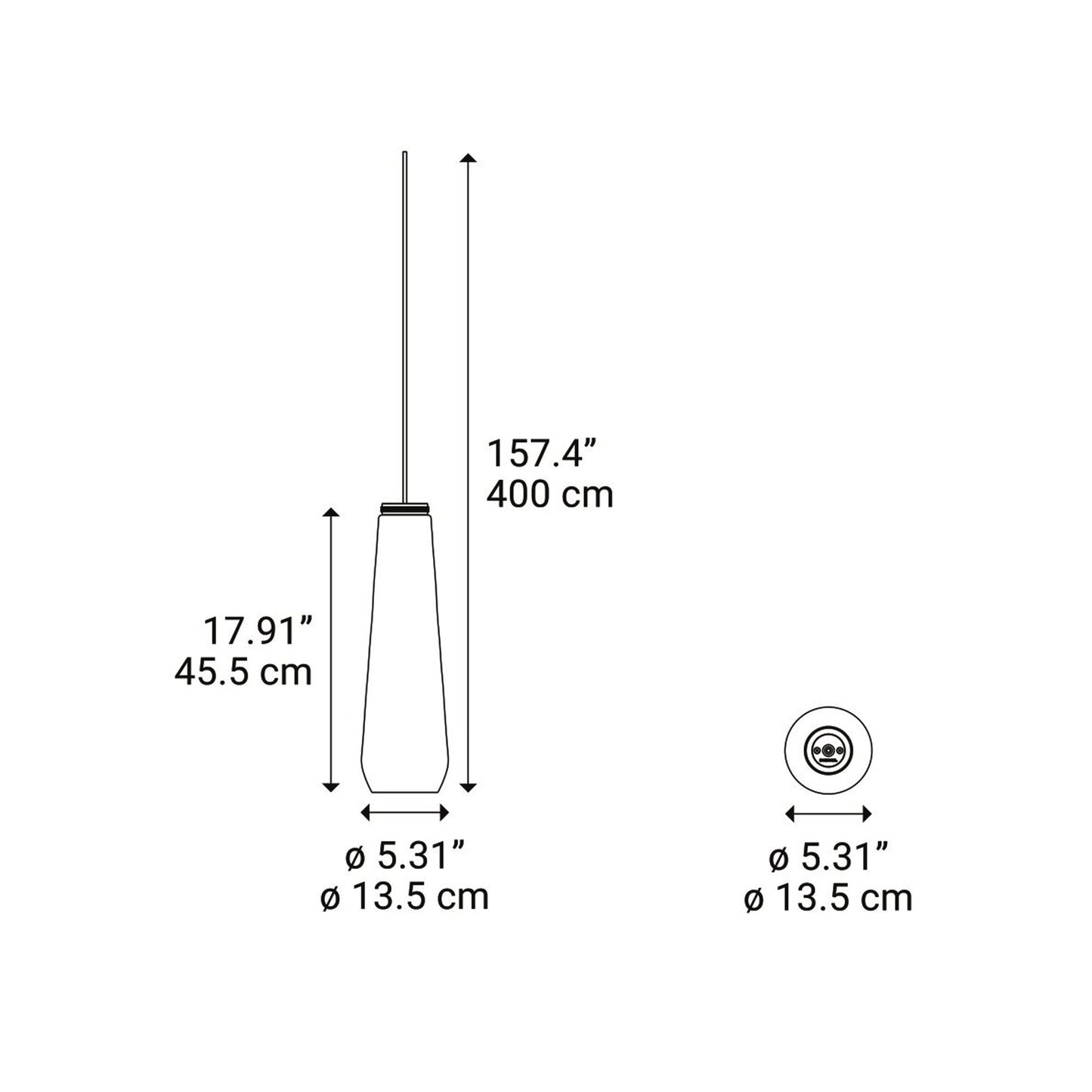 Glass Drop Pendant Light - line drawing.