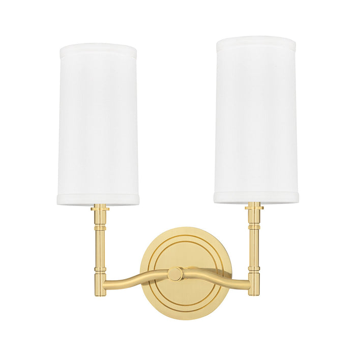 Dillon Two Light Wall Light in Aged Brass.