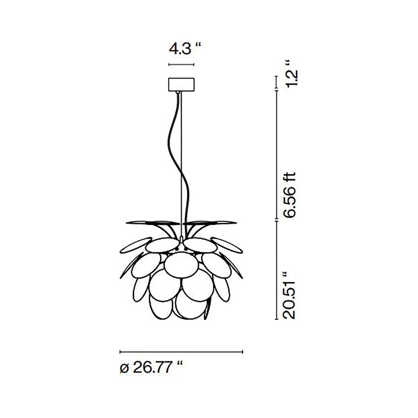 Discoco Pendant Light - line drawing.