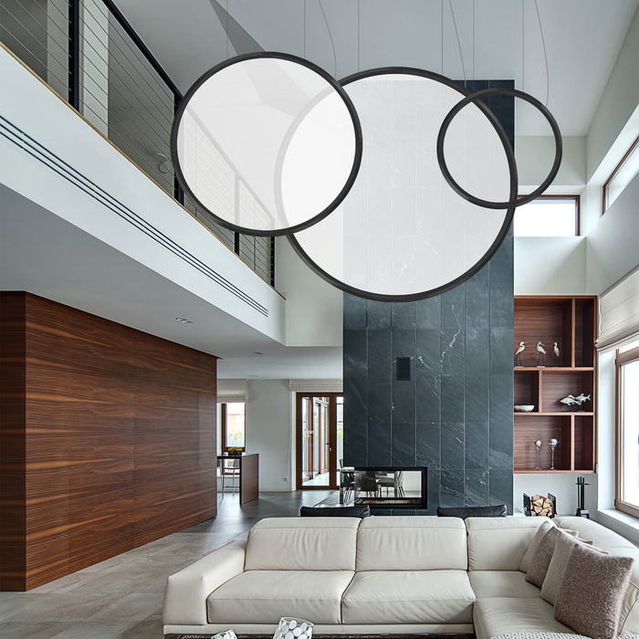Discovery LED Vertical Suspension Light in living room.