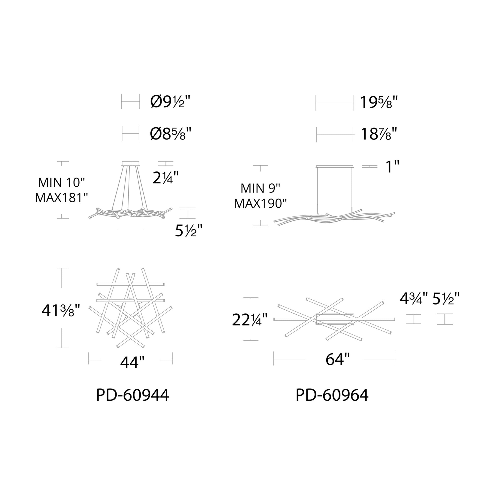 Divergence LED Linear Pendant Light - line drawing.