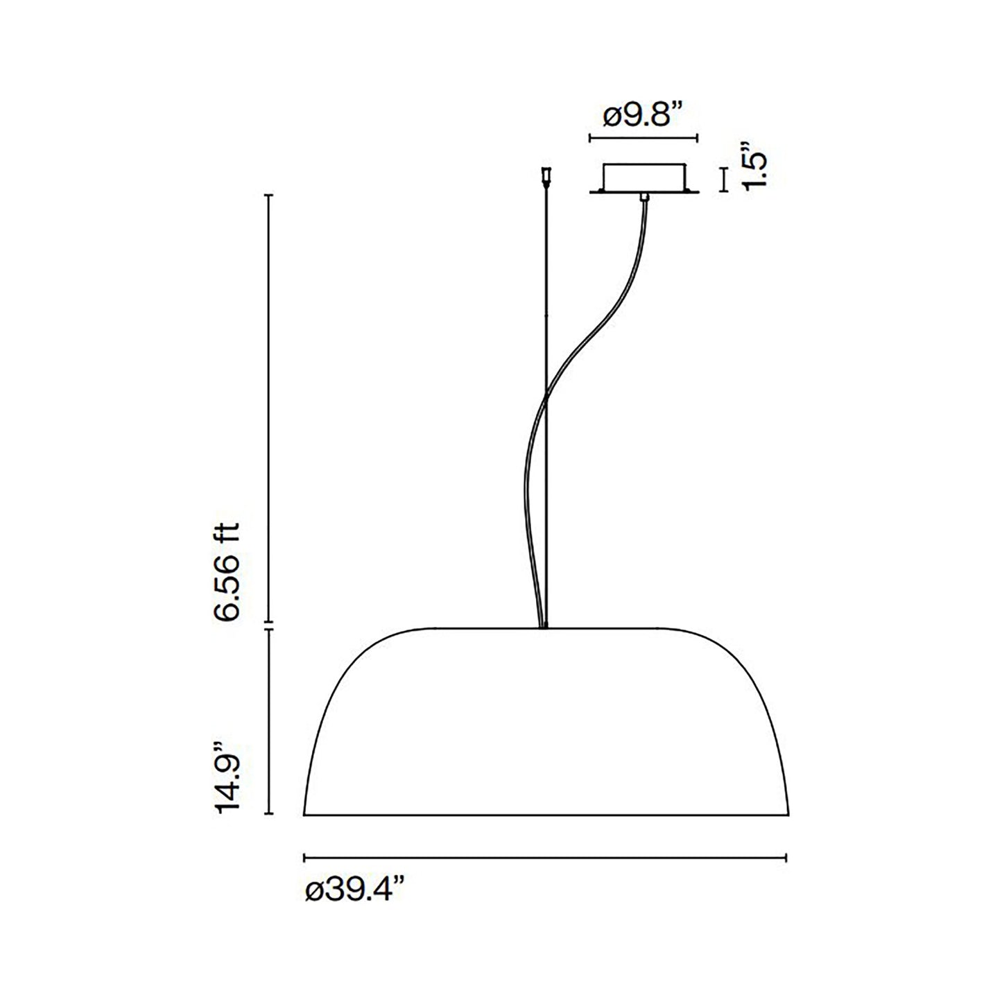 Djembe 100 LED Pendant Light - line drawing.