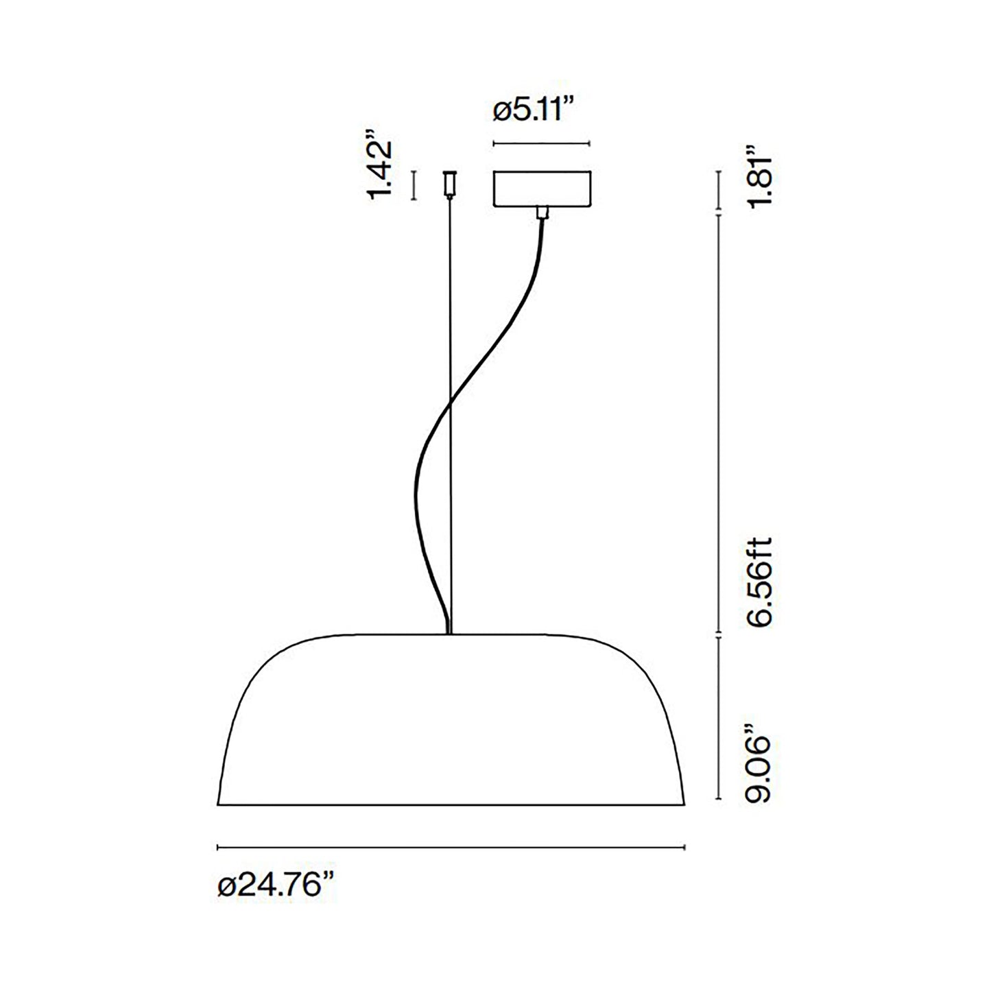 Djembe 65 LED Pendant Light - line drawing.