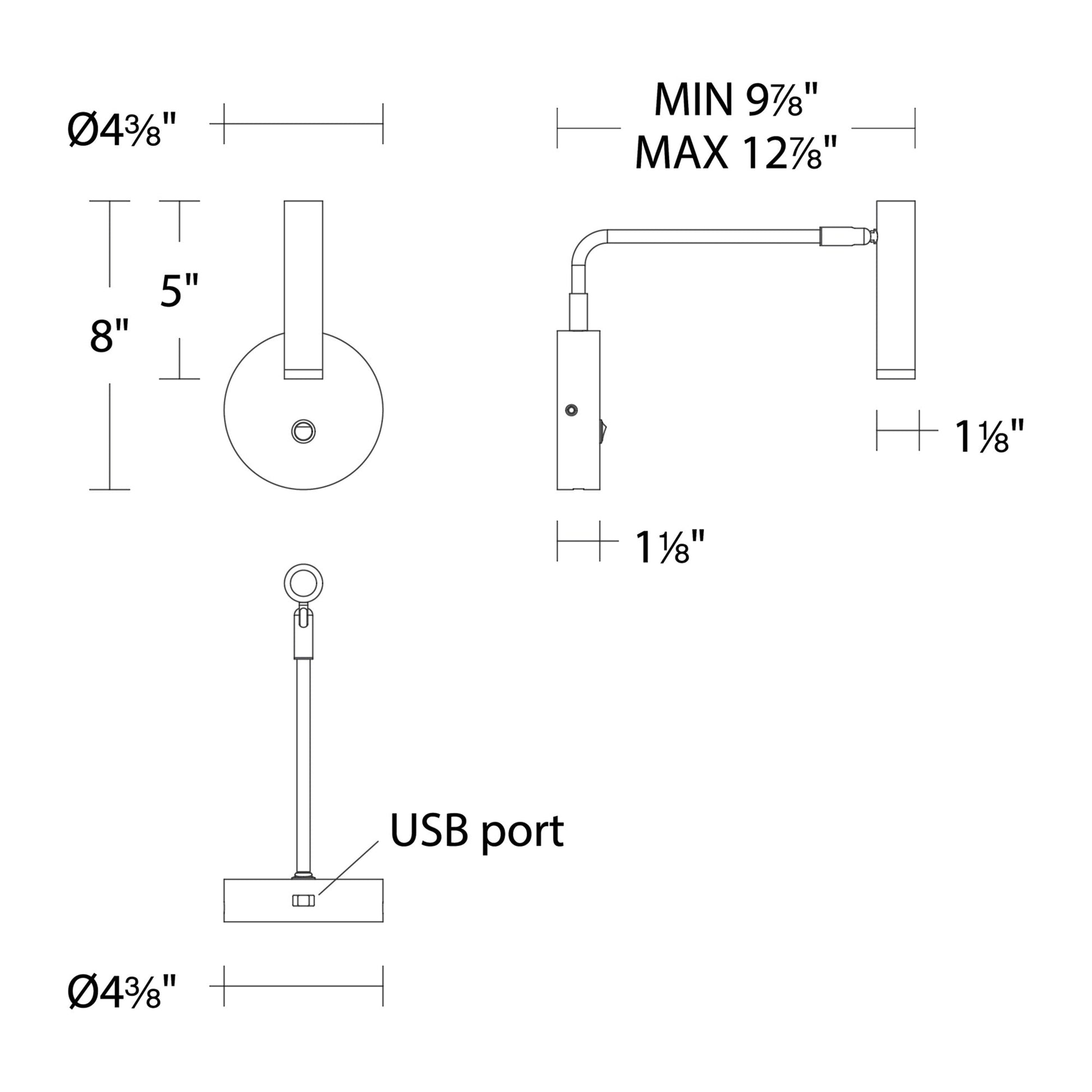 Sprig LED Swing Arm Wall Light - line drawing.