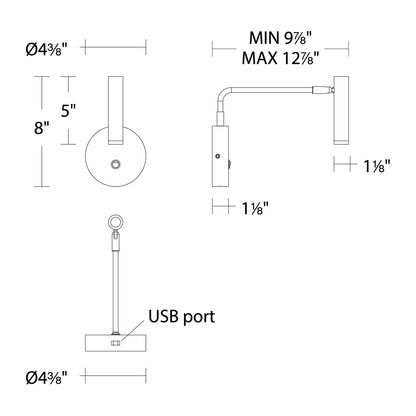 Sprig LED Swing Arm Wall Light - line drawing.