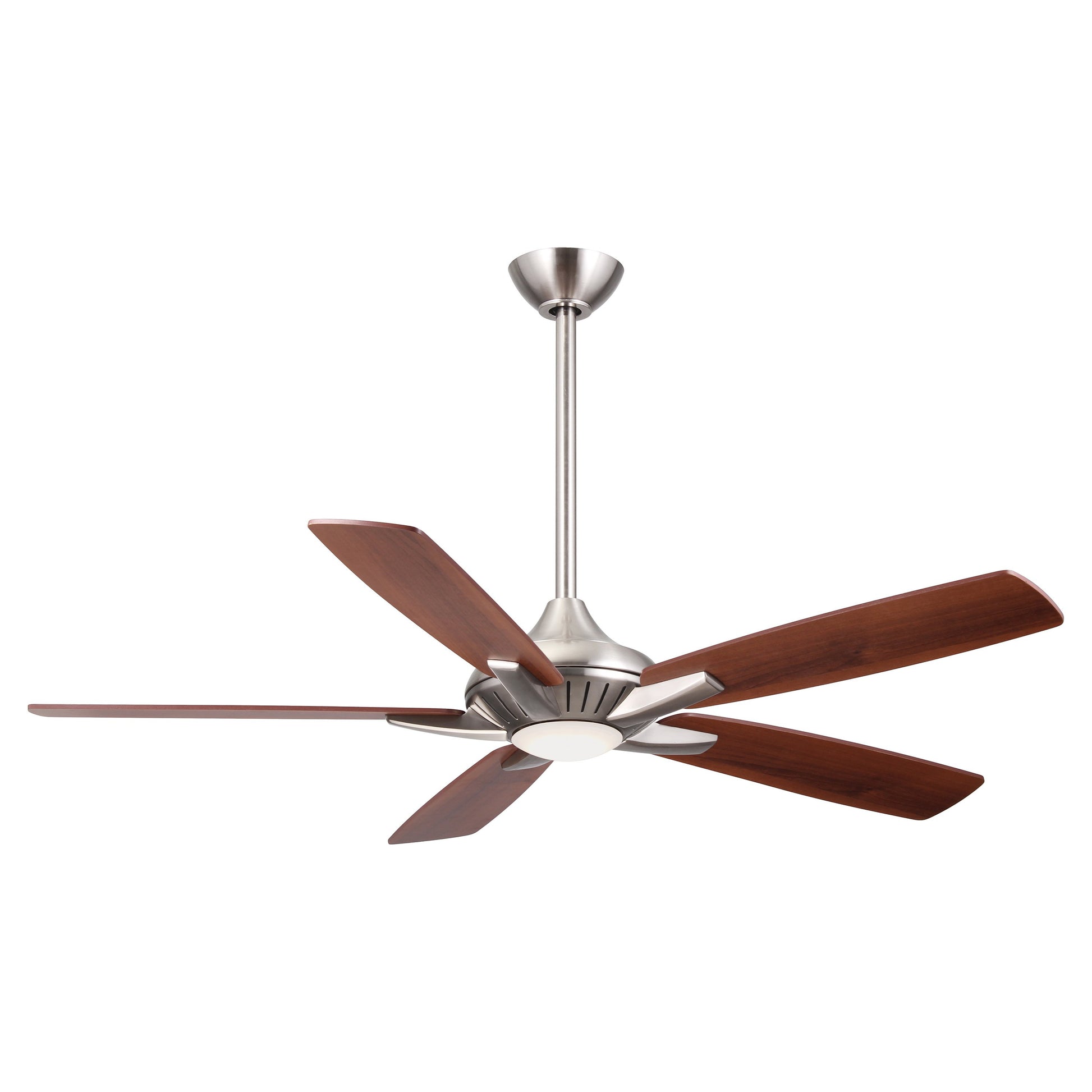 Dyno LED Ceiling Fan in Brushed Nickel / Medium Maple / Dark Walnut.