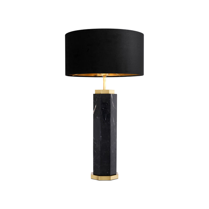 Newman Table Lamp in Black Marble/Antique Brass (Drum).