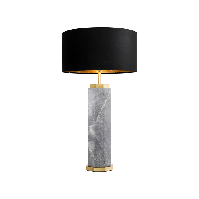 Newman Table Lamp in Grey Marble/Antique Brass (Drum).