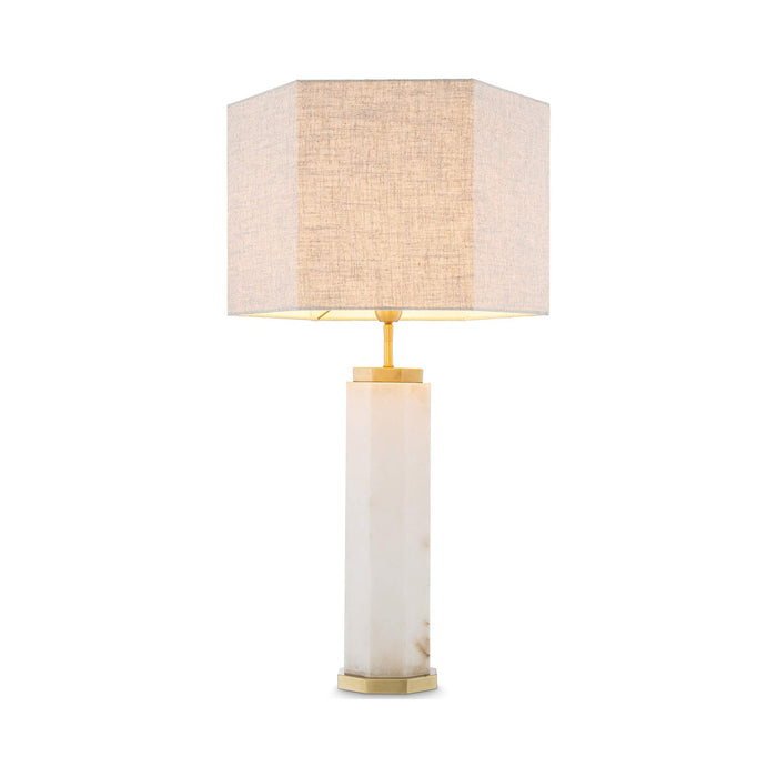 Newman Table Lamp in Alabaster/Antique Brass (Hexagon).