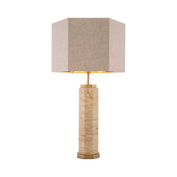 Newman Table Lamp in Travetine/Antique Brass (Hexagon).