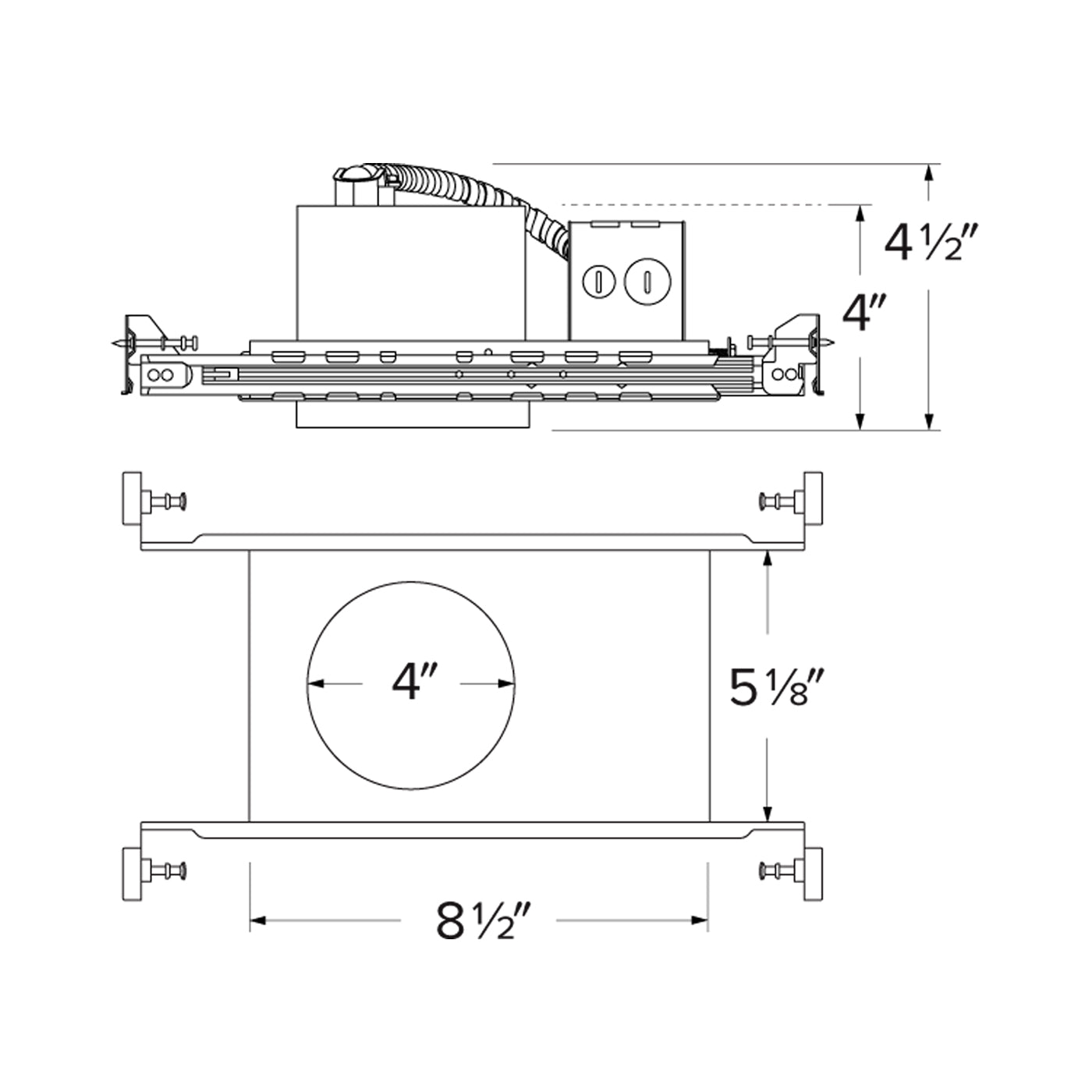 4" New Construction IC Airtight Housing 2-Hr Fire Rated Ceilings - line drawing.