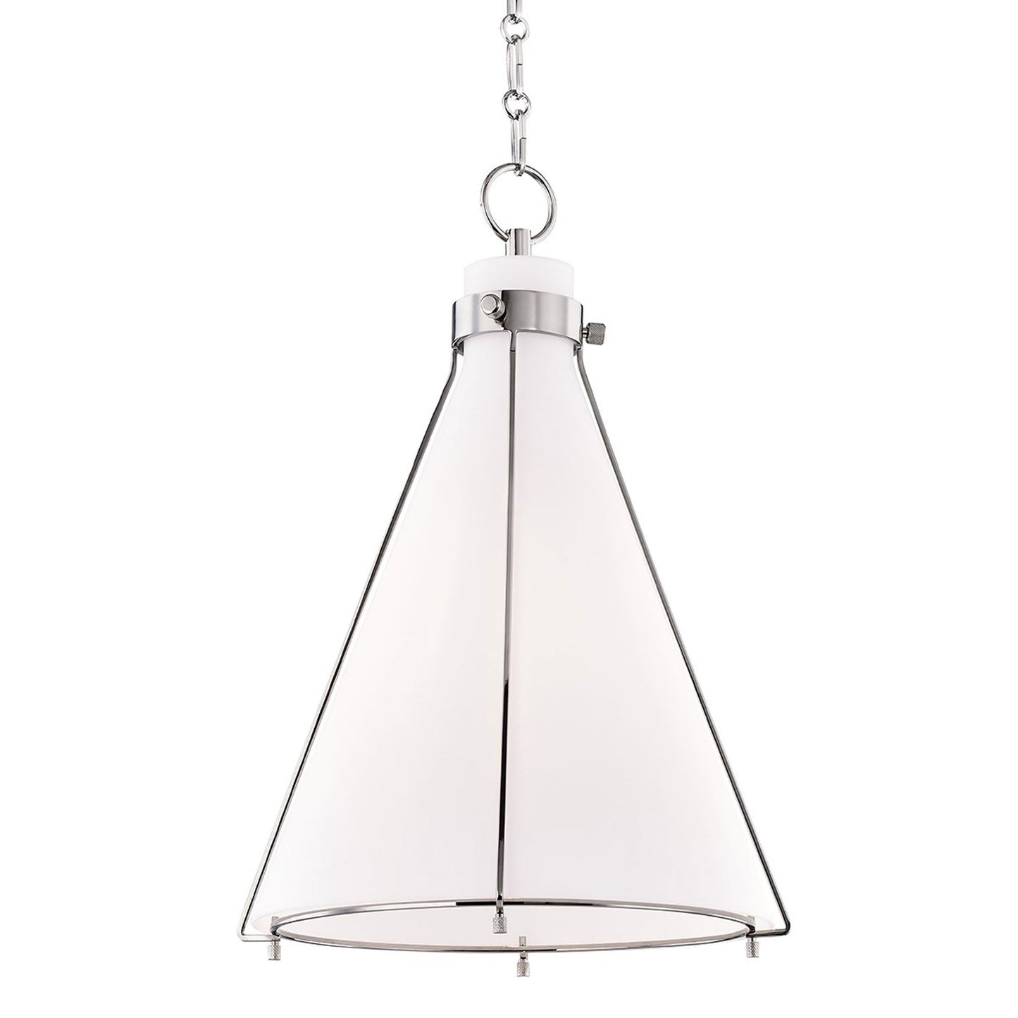 Eldridge Pendant Light in Polished Nickel.