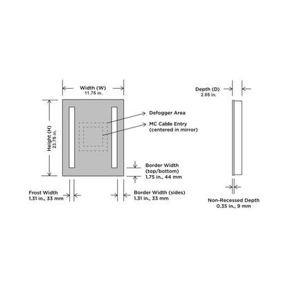 Acclaim LED Fog Free Mirror - line drawing.