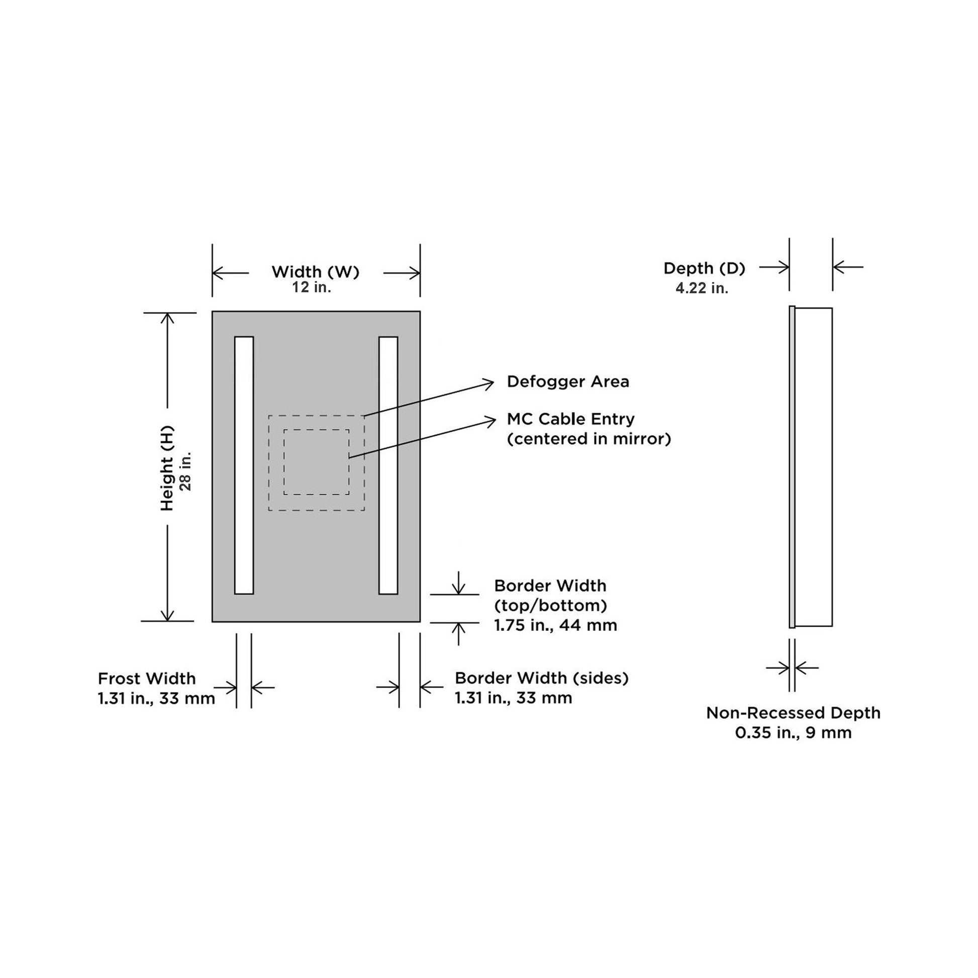 Acclaim LED Fog Free Mirror - line drawing.