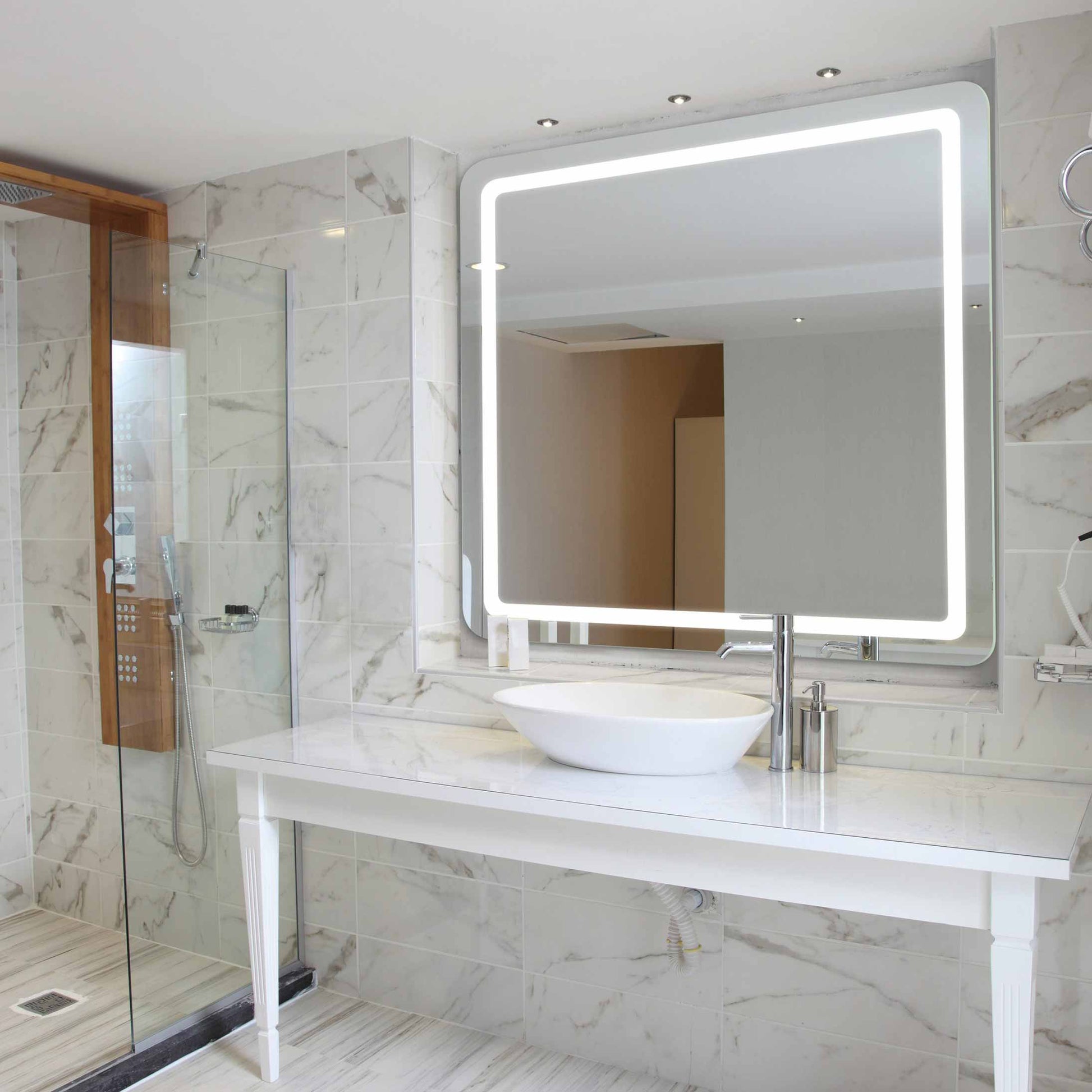 Aria LED Lighted Mirror in bathroom.