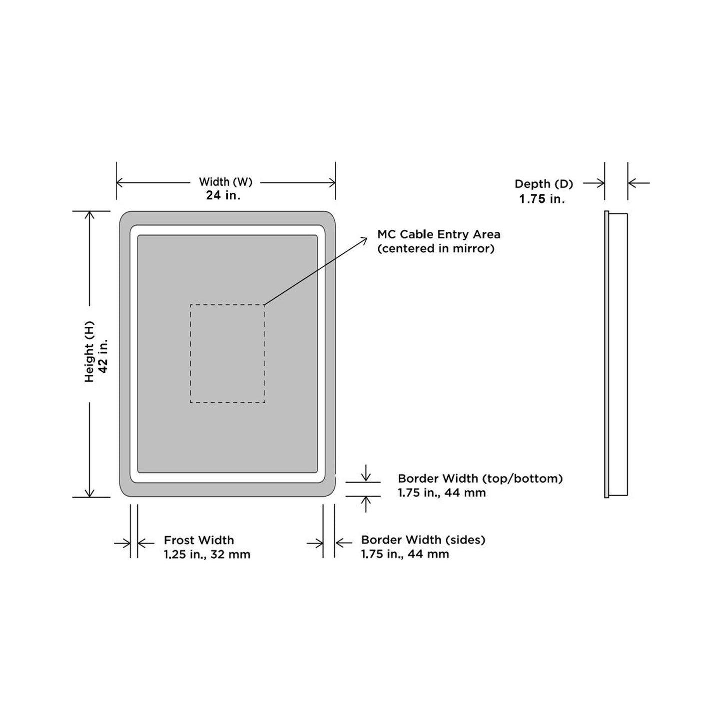 Bela LED Lighted Mirror - line drawing.