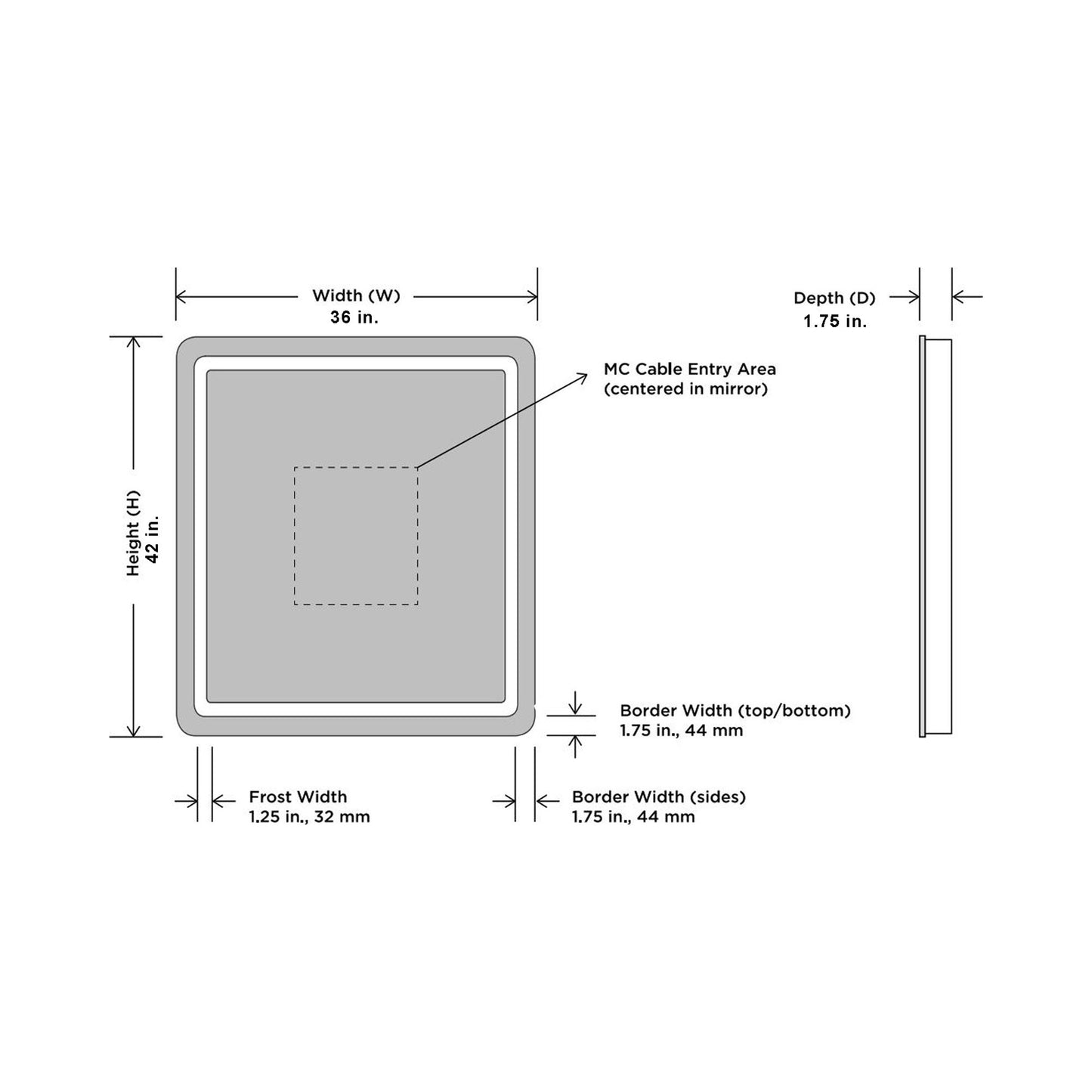 Bela LED Lighted Mirror - line drawing.