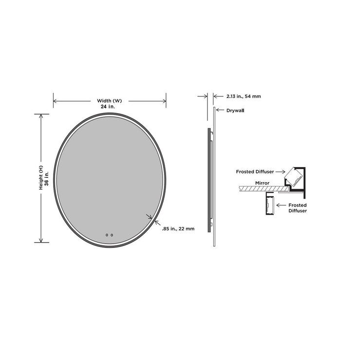 Brilliance LED Lighted Mirror - line drawing.