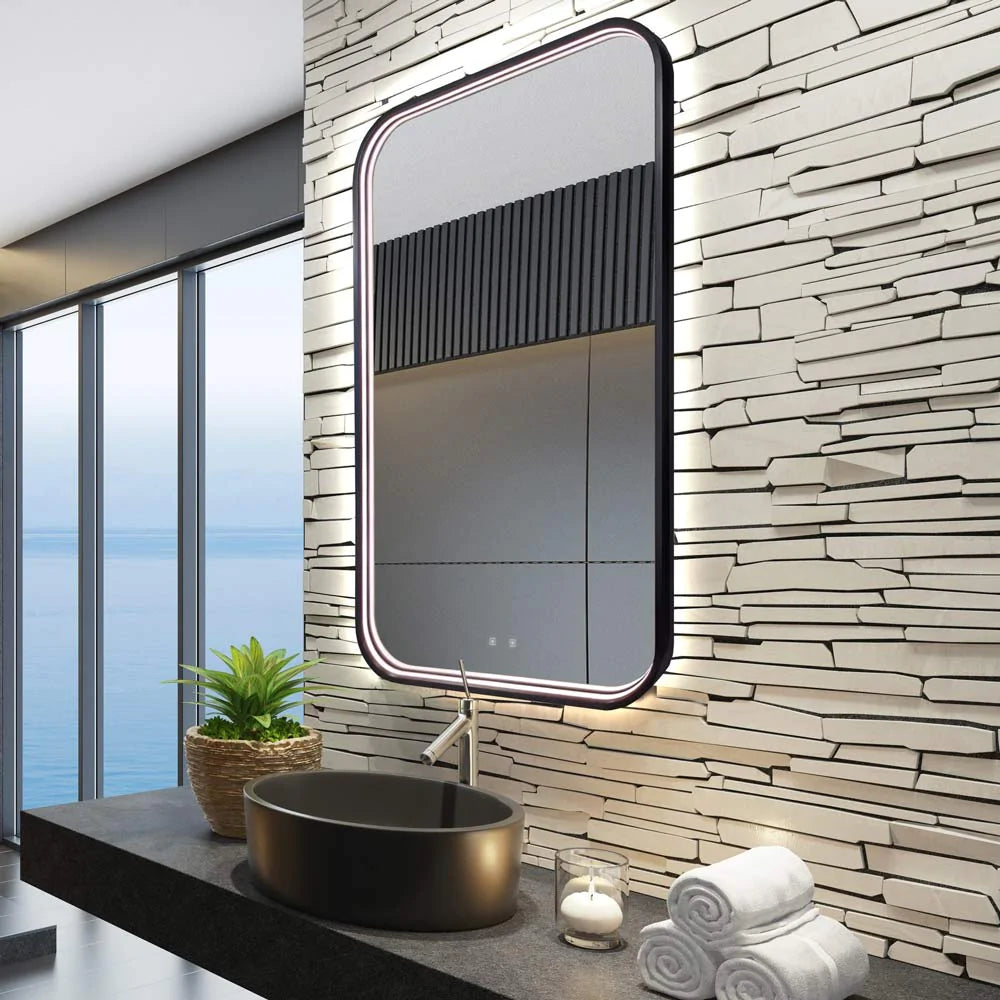 Eminence LED Lighted Mirror in bathroom.