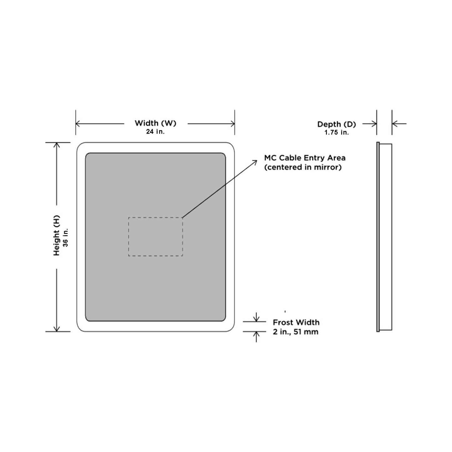 Eyla LED Lighted Mirror - line drawing.