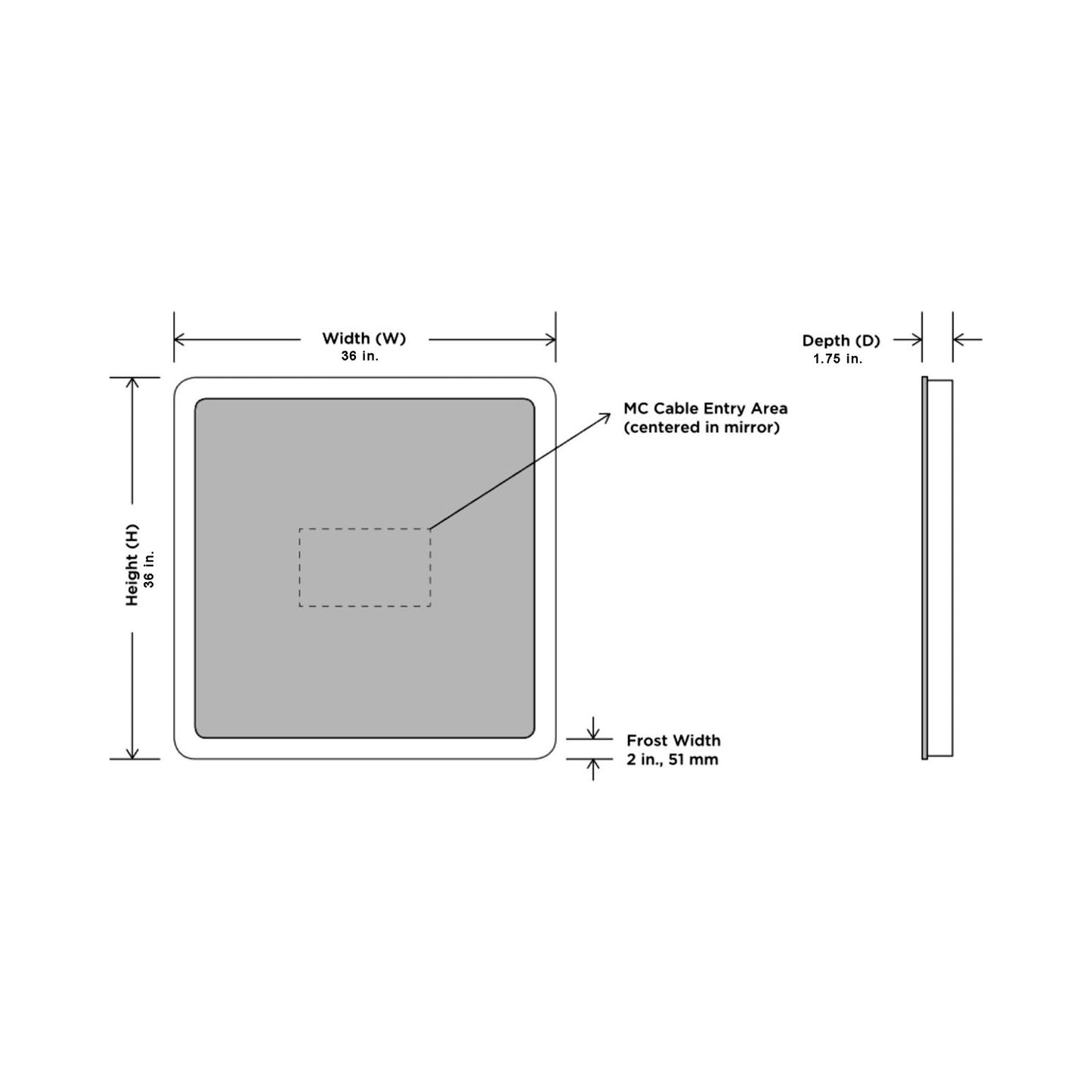 Eyla LED Lighted Mirror - line drawing.