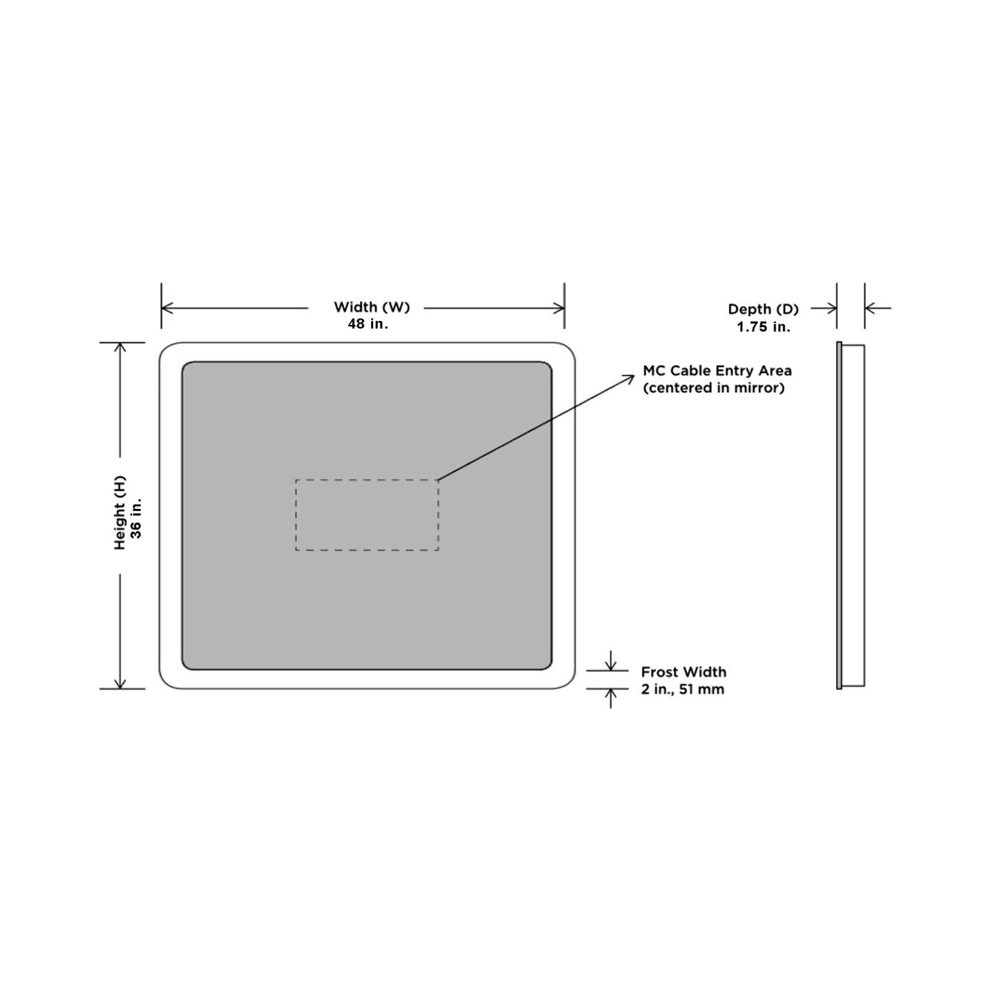 Eyla LED Lighted Mirror - line drawing.