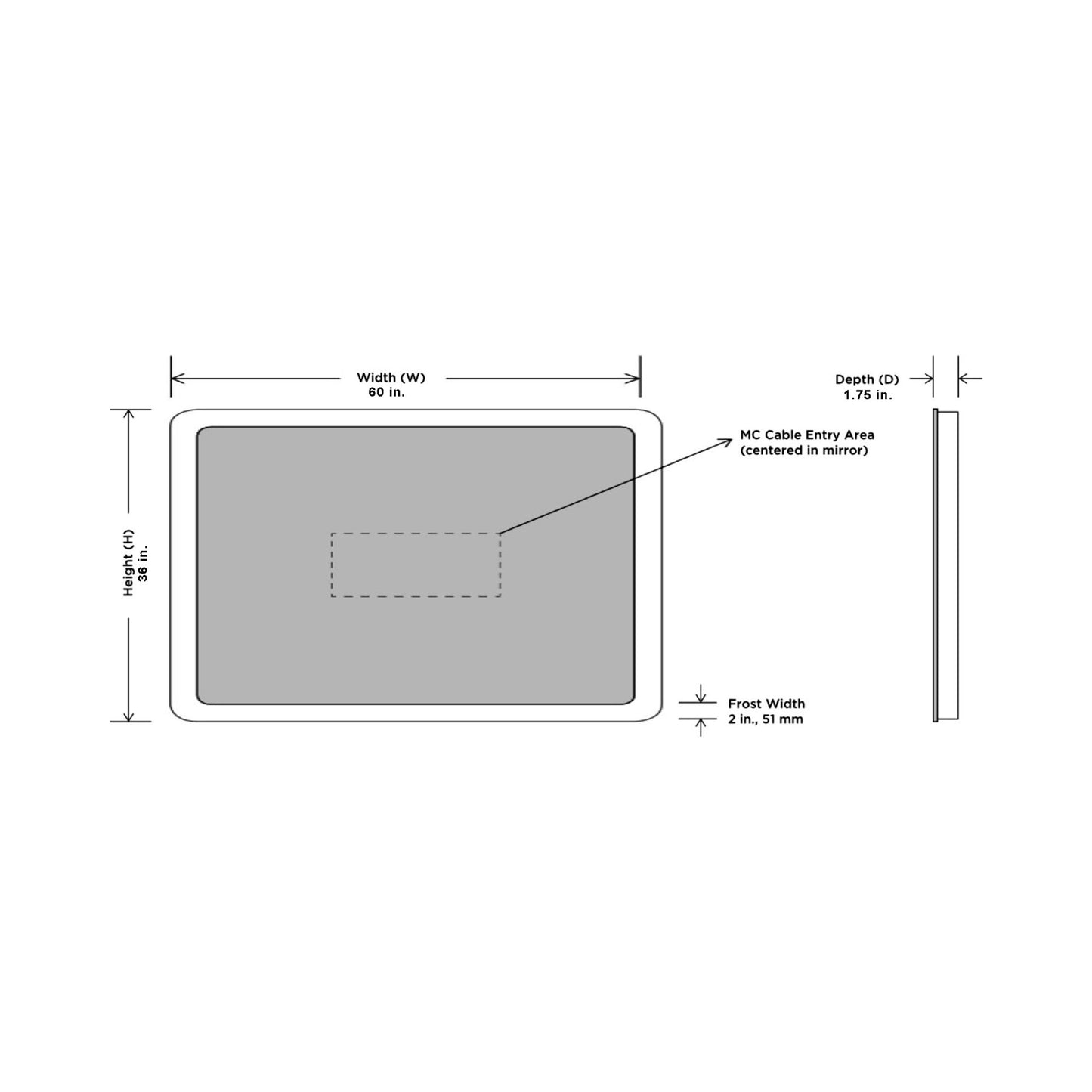 Eyla LED Lighted Mirror - line drawing.