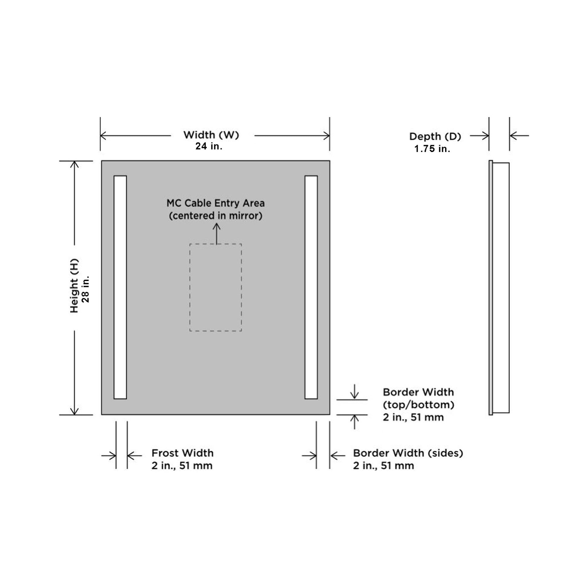 Fusion LED Lighted Mirror - line drawing.