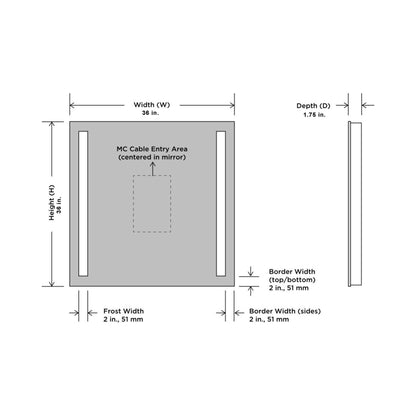 Fusion LED Lighted Mirror - line drawing.