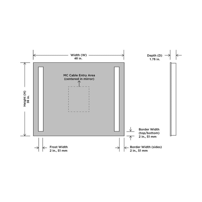 Fusion LED Lighted Mirror - line drawing.