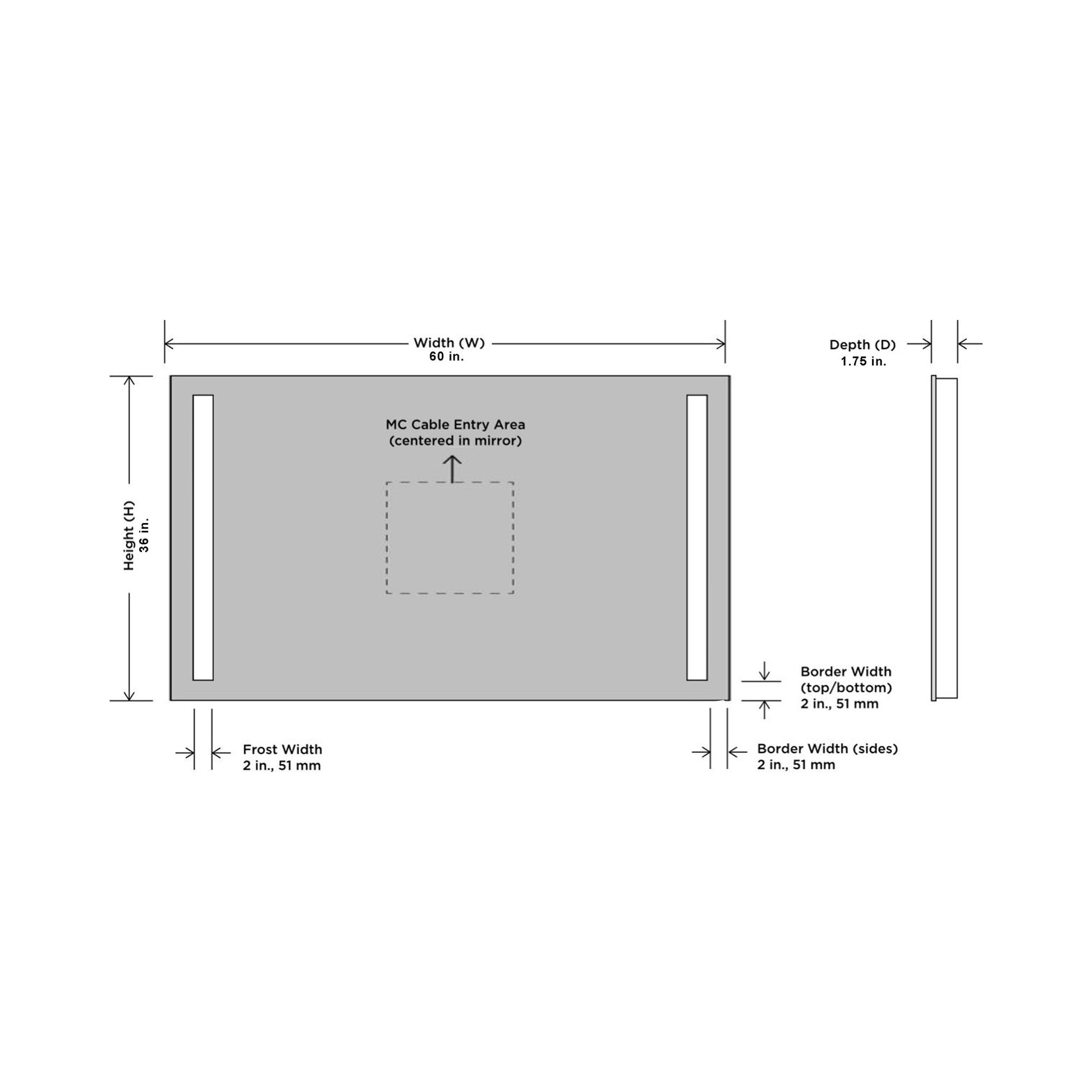 Fusion LED Lighted Mirror - line drawing.