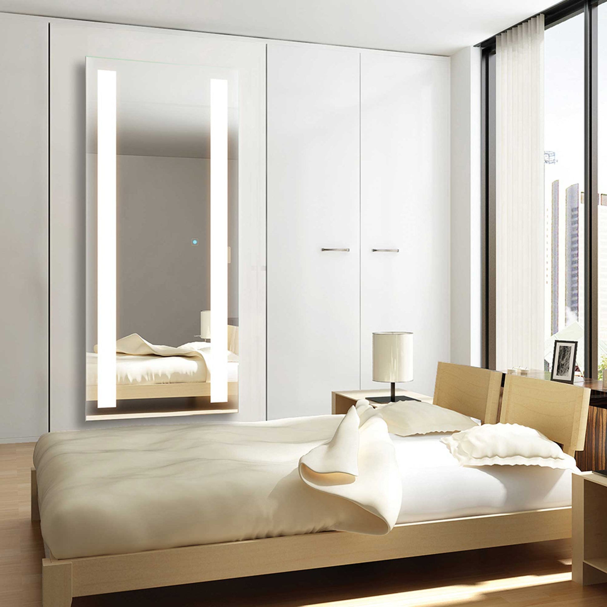 Fusion LED Wardrobe Mirror in bedroom.