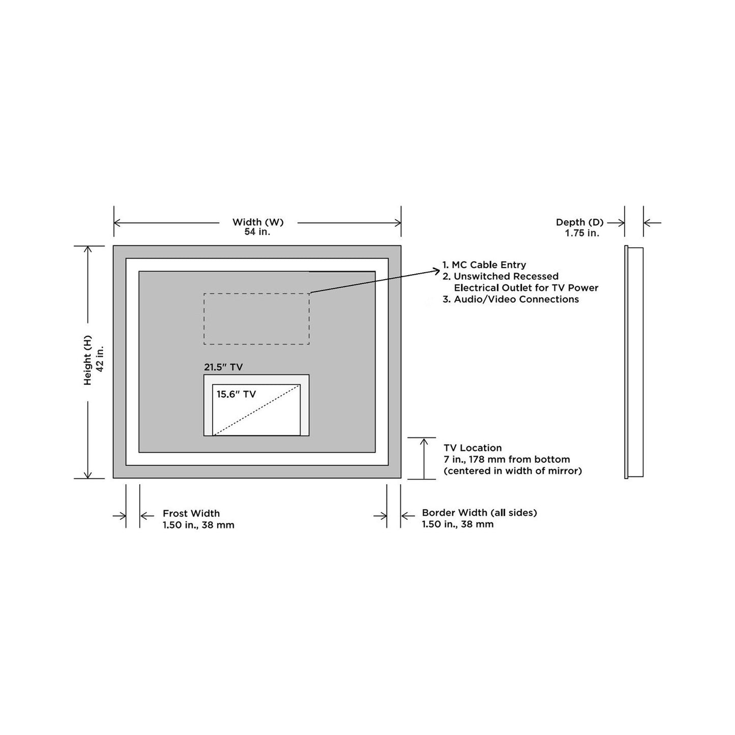Integrity LED Lighted Mirror TV - line drawing.