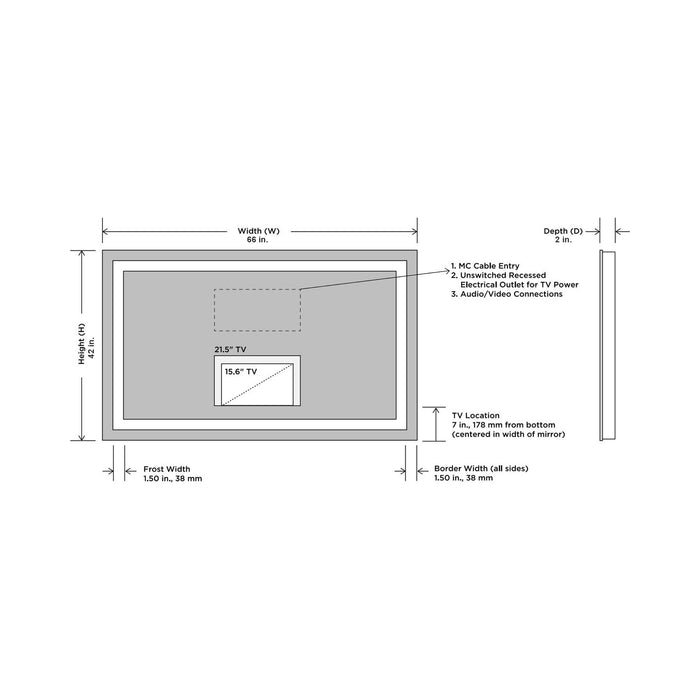 Integrity LED Lighted Mirror TV - line drawing.