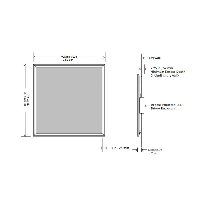 Radiance LED Lighted Mirror - line drawing.
