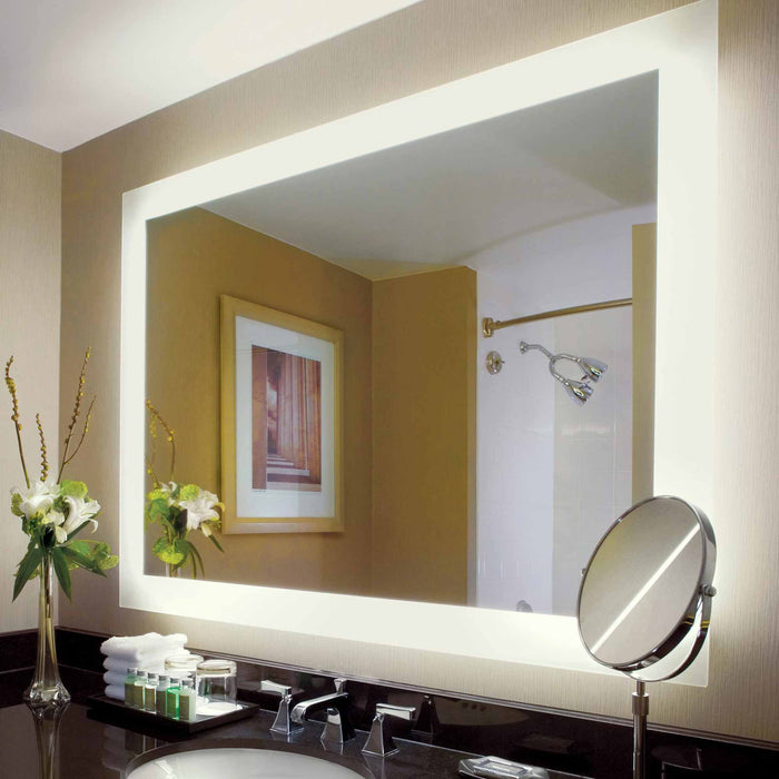 Silhouette LED Lighted Mirror TV in bathroom.