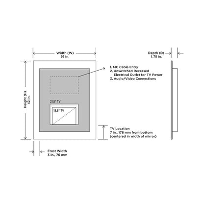 Silhouette LED Lighted Mirror TV - line drawing.