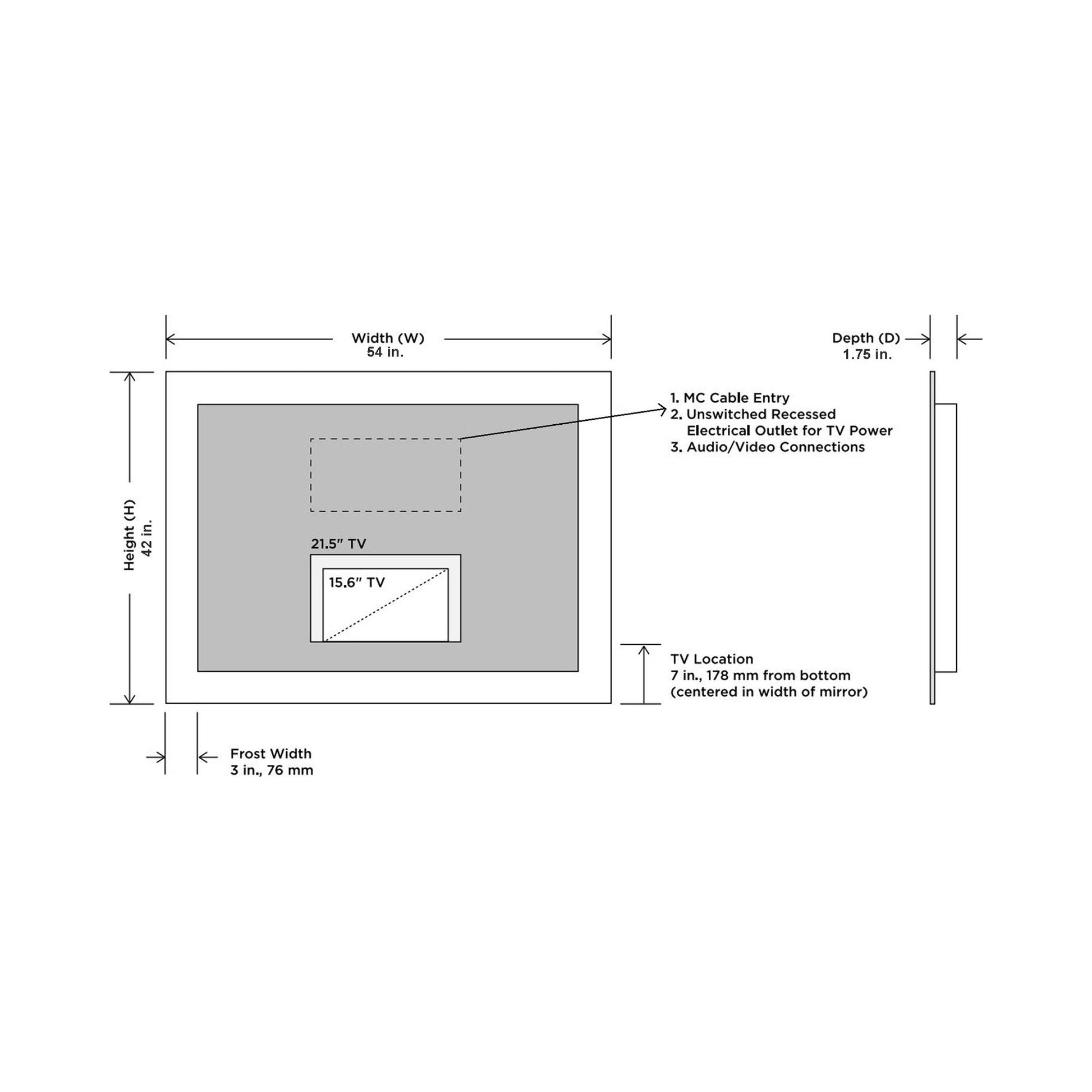 Silhouette LED Lighted Mirror TV - line drawing.