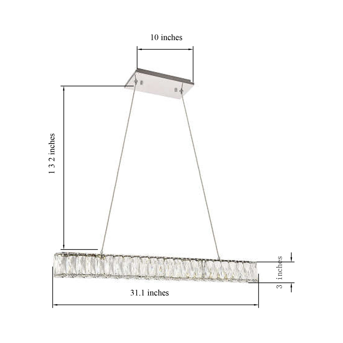 Monroe LED Linear Pendant Light - line drawing.