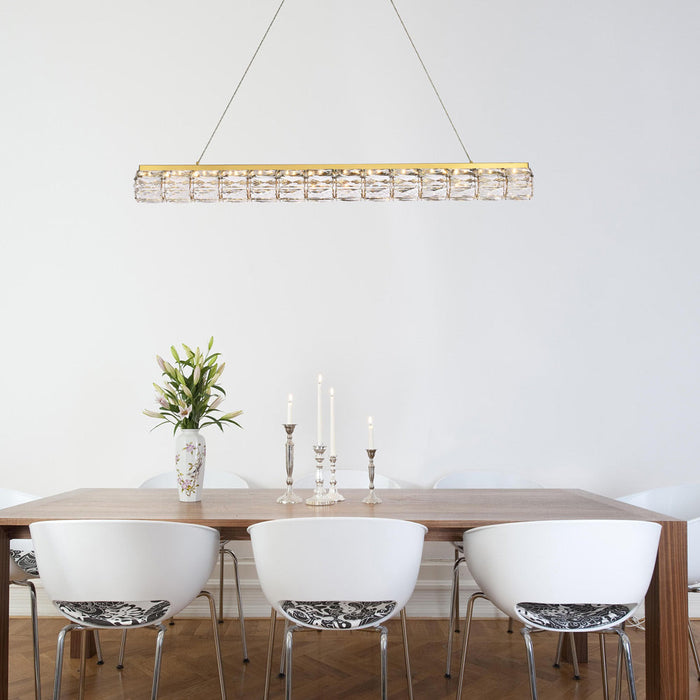 Valeta LED Linear Pendant Light in dining room.