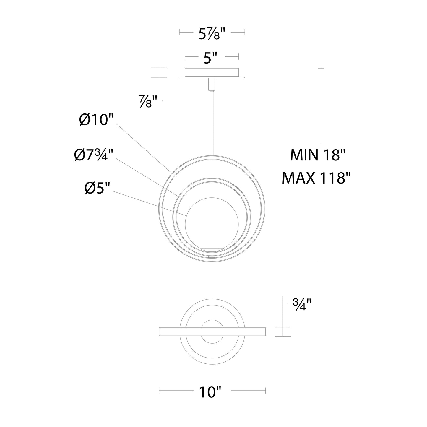 Ellington LED Mini Pendant Light - line drawing.