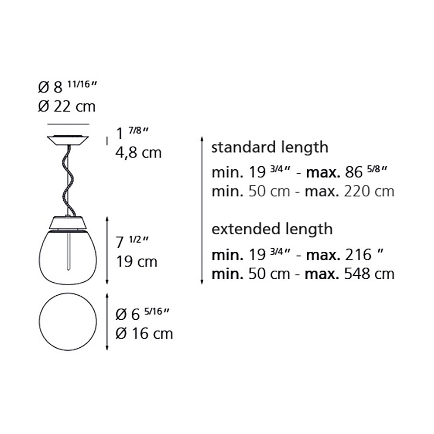 Empatia LED Suspension Light - line drawing.