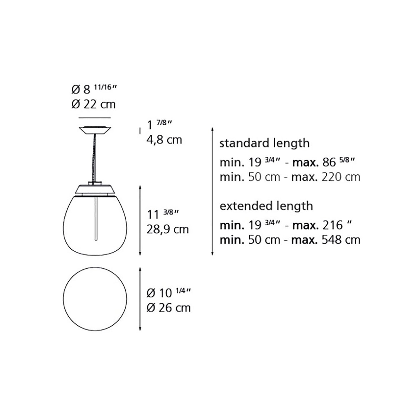 Empatia LED Suspension Light - line drawing.