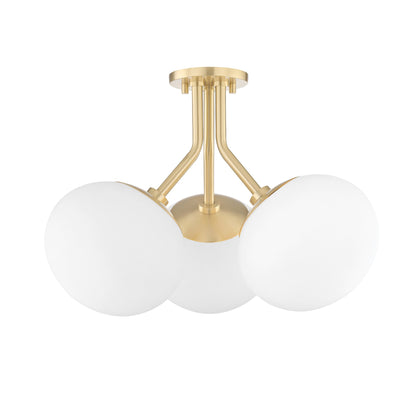 Estee 3-Light Semi-Flush Mount Ceiling Light in Aged Brass.