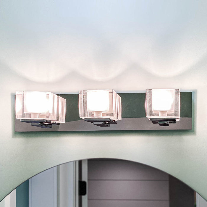 Blocs LED Vanity Wall Light in bathroom.