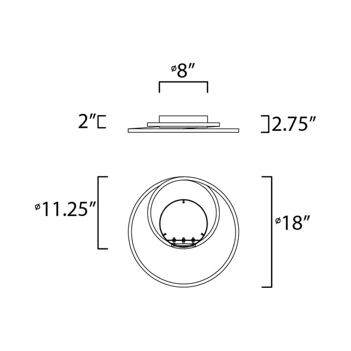 Cycle LED Flush Mount Ceiling Light - line drawing.