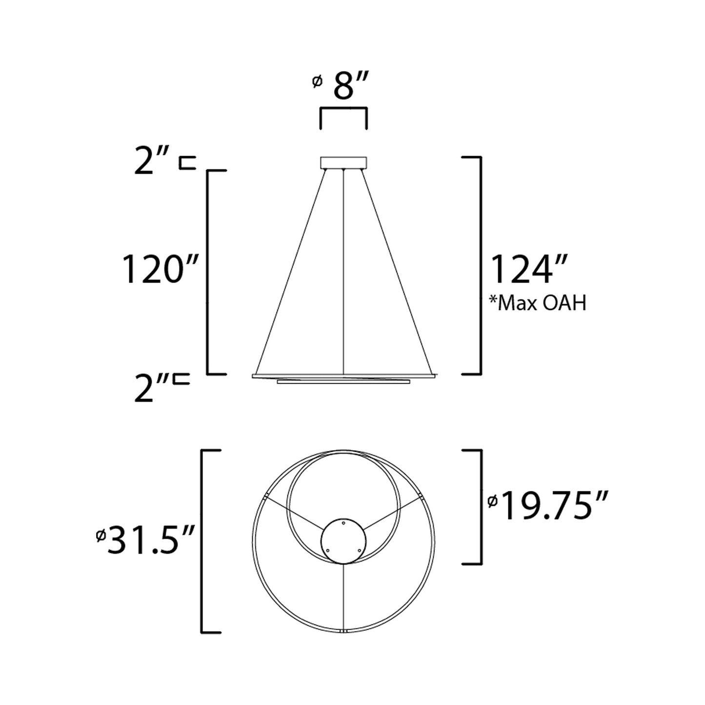 Cycle LED Pendant Light - line drawing.